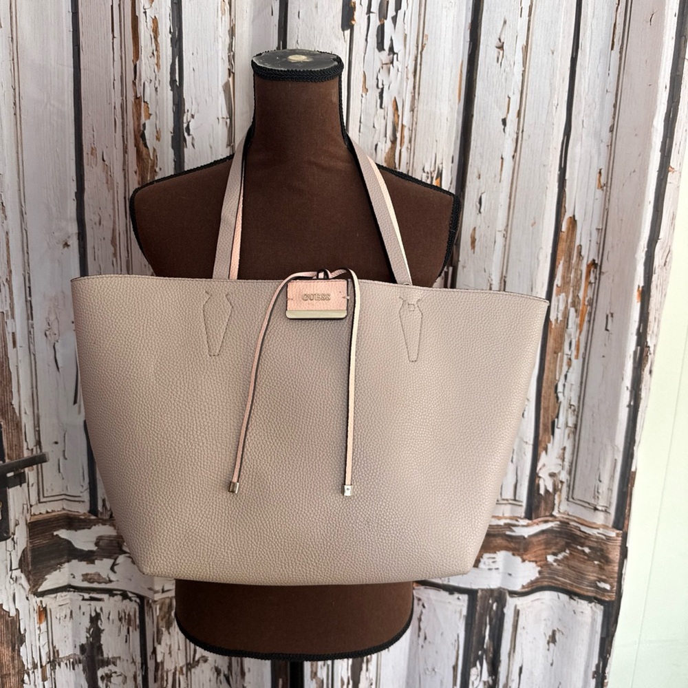 Guess Bobbie beige reversible large tote bag plus smaller bag! 2 bags!
